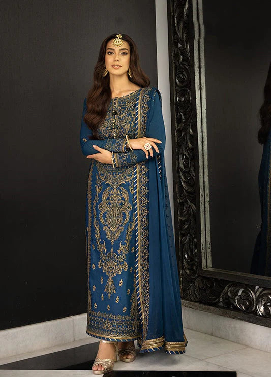 TRUSTYFY Embroidered Chiffon 3 Piece Unstitched Suit -EM0032-Party Wear