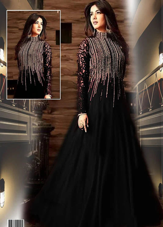 TRUSTYFY  Black Embroidered Unstitched Chiffon- EM0024- Party Wear  Black Embroidered Unstitched Chiffon- EM0024- Party Wear